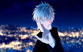 Satoru Gojo Iconic Stance with illuminated Cityscape Live Wallpaper
