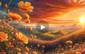 Sunset Over Flower Field Live Wallpaper