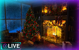 Christmas tree Warm Fireplace Enjoyment of Snowy Days live wallpaper