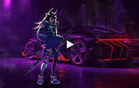 Samurai Anime Girl Neon Cyberpunk Car Live Wallpaper