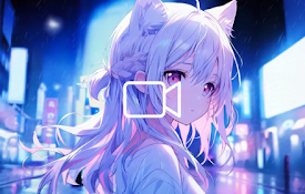 Neko Anime Girl In The Rain Live Wallpaper
