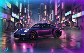 Purple Porsche Under Tokyo’s Neon Glow Live Wallpaper