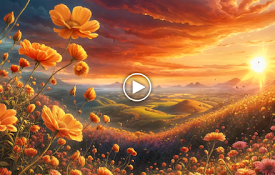 Sunset Over Flower Field Live Wallpaper
