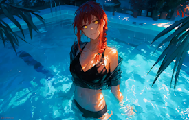 Makima In The Pool Live Wallpaper New Tab